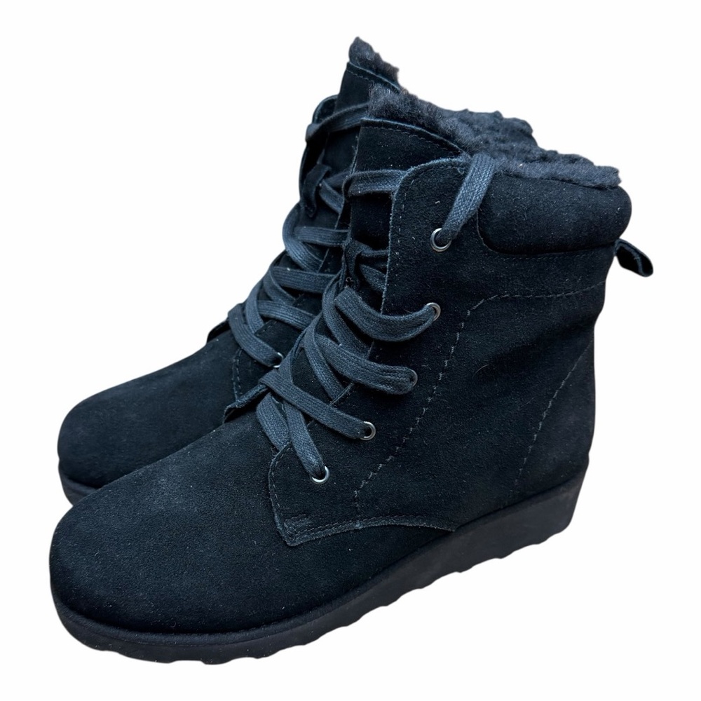 BEARPAW size 8 Black Phoebe Suede Sheepskin Lace-Up Hiker Boot